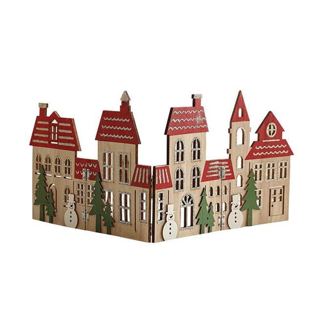 Decoratiune de Craciun, Model Orasel de Craciun pentru Brad, in stil European, Pliabil din Lemn