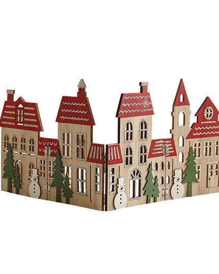 Decoratiune de Craciun, Model Orasel de Craciun pentru Brad, in stil European, Pliabil din Lemn