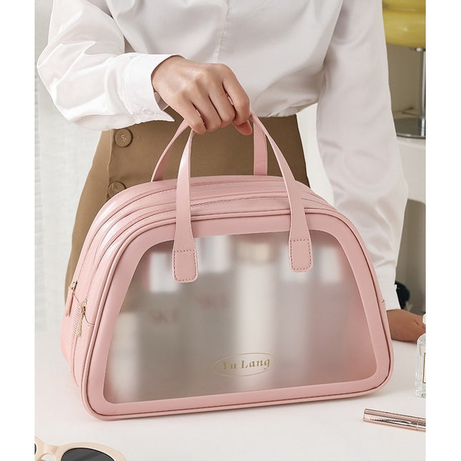 Geanta Cosmetice de Voiaj, Dubla Compartimentare, Impermeabila, Translucida Mata