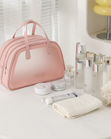 Geanta Cosmetice de Voiaj, Dubla Compartimentare, Impermeabila, Translucida Mata
