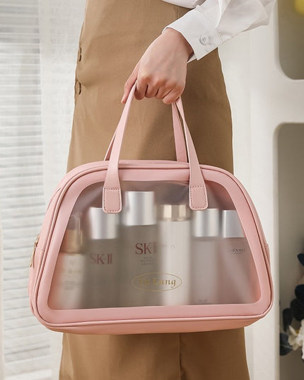 Geanta Cosmetice de Voiaj, Dubla Compartimentare, Impermeabila, Translucida Mata