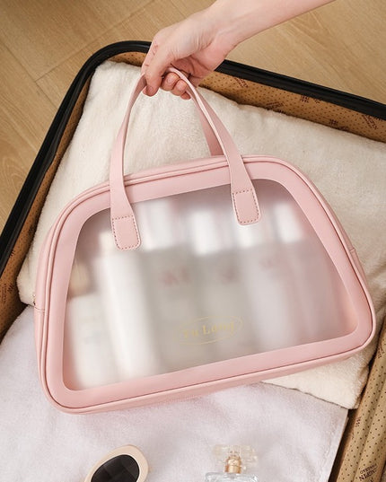 Geanta Cosmetice de Voiaj, Dubla Compartimentare, Impermeabila, Translucida Mata