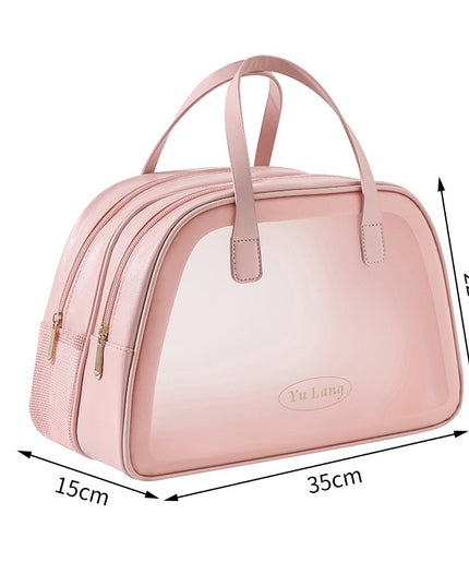 Geanta Cosmetice de Voiaj, Dubla Compartimentare, Impermeabila, Translucida Mata