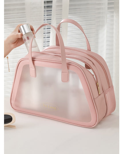 Geanta Cosmetice de Voiaj, Dubla Compartimentare, Impermeabila, Translucida Mata