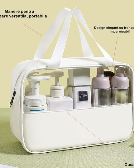 Geanta cosmetice pentru voiaj sau organizare, material PVC/textil, impermeabila, portabila