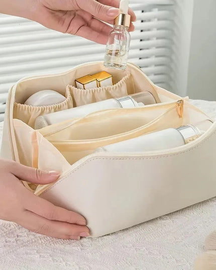 Geanta de Calatorie Pentru Cosmetice, Portabila, Impermeabila, din Piele Ecologica, Compartimente Multiple, cu Fermoar