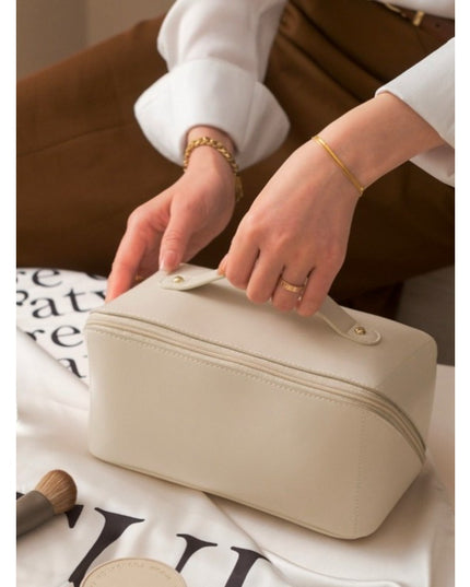 Geanta de Calatorie Pentru Cosmetice, Portabila, Impermeabila, din Piele Ecologica, Compartimente Multiple, cu Fermoar