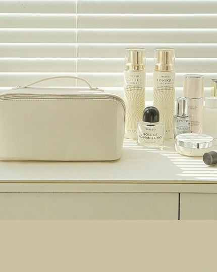 Geanta de Calatorie Pentru Cosmetice, Portabila, Impermeabila, din Piele Ecologica, Compartimente Multiple, cu Fermoar