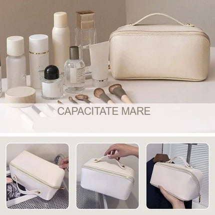 Geanta de Calatorie Pentru Cosmetice, Portabila, Impermeabila, din Piele Ecologica, Compartimente Multiple, cu Fermoar