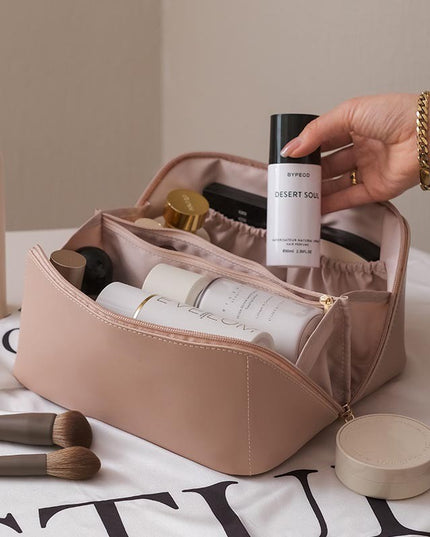 Geanta de Calatorie Pentru Cosmetice, Portabila, Impermeabila, din Piele Ecologica, Compartimente Multiple, cu Fermoar