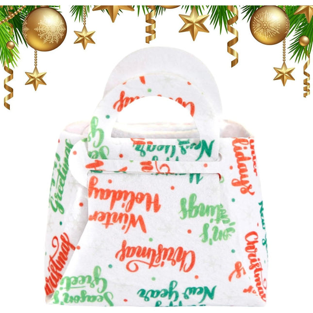 Geanta pentru Copii, Pliabila, pentru Cadouri de Craciun, din Panza Netesuta, Mesaje de Craciun
