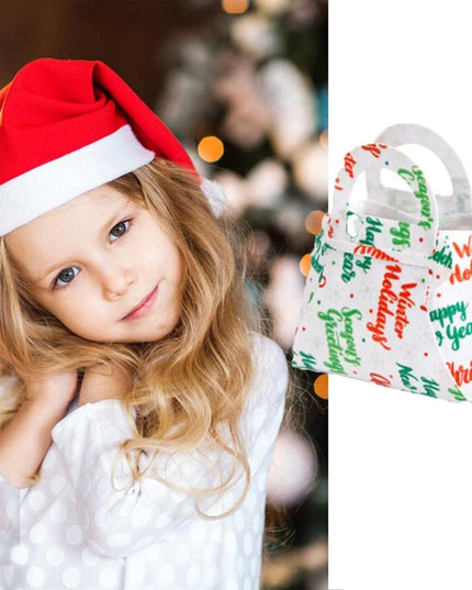 Geanta pentru Copii, Pliabila, pentru Cadouri de Craciun, din Panza Netesuta, Mesaje de Craciun