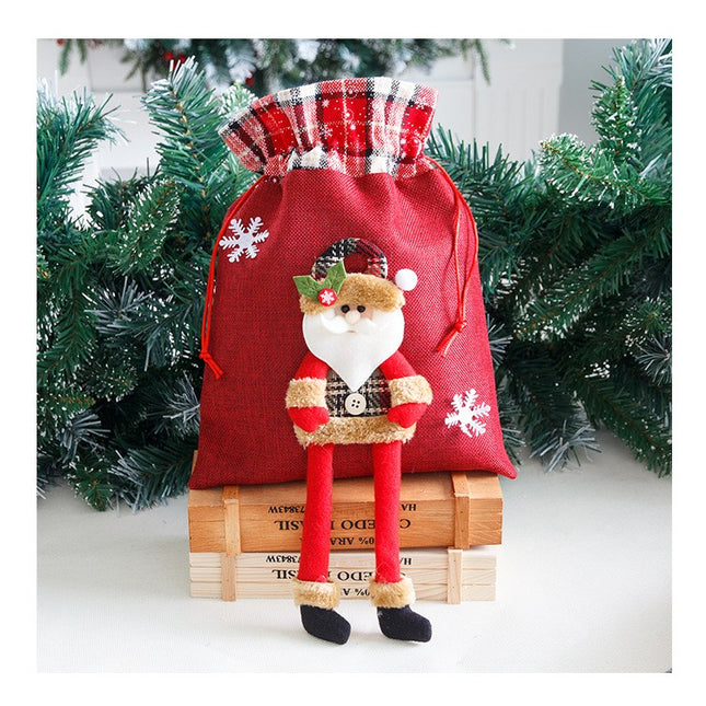 Sac cadouri tematica Mos Craciun, Material Textil,cu Siret