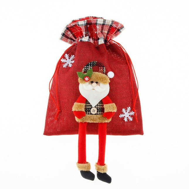 Sac cadouri tematica Mos Craciun, Material Textil,cu Siret