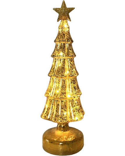 Decoratiune de Craciun, Model Brad cu Stea, din Sticla, Lumini, Baterii 3 AA