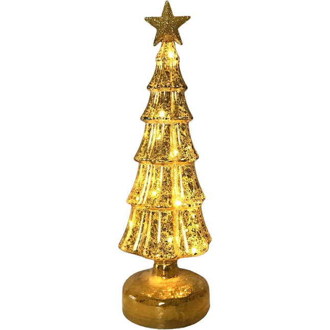 Decoratiune de Craciun, Model Brad cu Stea, din Sticla, Lumini, Baterii 3 AA