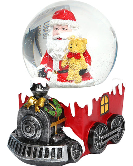 Decoratiune muzicala glob cu zapada, Mos Craciun pe tren