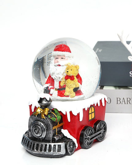 Decoratiune muzicala glob cu zapada, Mos Craciun pe tren