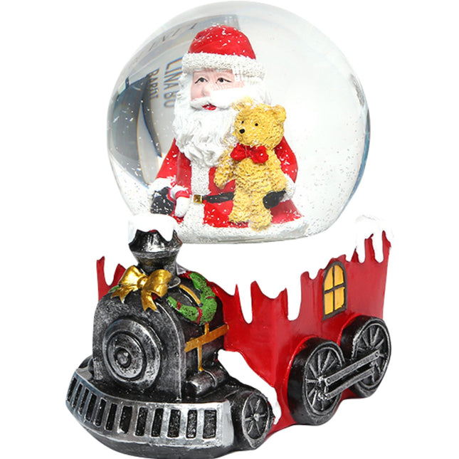 Decoratiune muzicala glob cu zapada, Mos Craciun pe tren