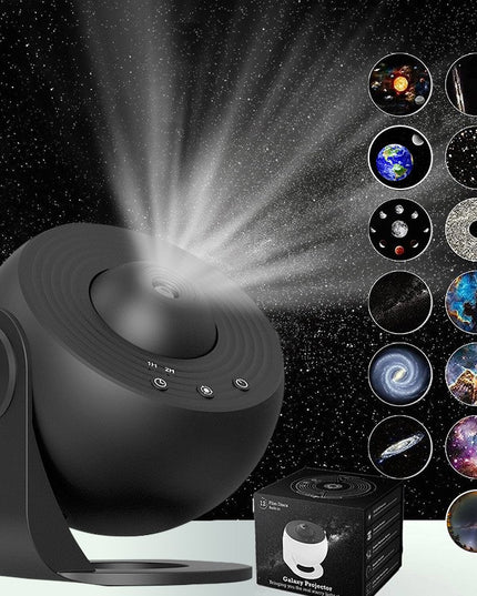 Lampa Tip Proiector Galaxie, pentru Dormitor, Tematica Cer Instelat, Model Glob, HD, Rotire 360 de Grade, 13 Imagini, Incarcare USB, 5 W, 11.2x10.8x10.9 cm