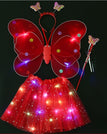Rosu / Costum Fluturas cu Aripi Modelabile Luminoase pentru Copii, Flippy, Fusta din Tul cu Lumini, Bagheta si Bentita, 4 piese, Pentru Halloween, Roleplay, Craciun, Carnaval, Paste, Ziua Copilului, Bumbac/Poliester, Marime universala, Rosu