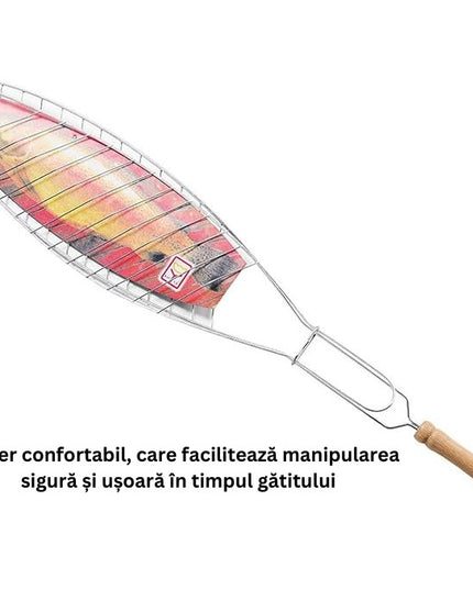 Gratar Grill Inox pentru Peste, cu Maner, de Dimensiuni Reduse, Usor de Transportat si Depozitat