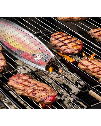 Gratar Grill Inox pentru Peste, cu Maner, de Dimensiuni Reduse, Usor de Transportat si Depozitat
