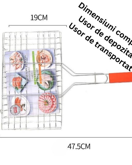 Gratar pentru Peste si Carne, Suprafata Utila , Otel Inoxidabil, cu Maner, Portabil