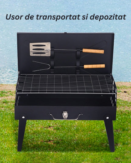 Gratar Portabil, Pliabil, Tip Servieta, cu Accesorii pentru Gatit Incluse, Confectionat din Metal