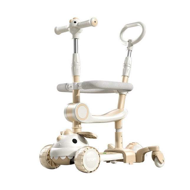 Trotineta Multifunctionala 1, Pentru Copii De La 10 Luni Pana La 12 Ani, Cu Maner De Impingere, Reglabil 360, Pliere Usoara, Reglarea Inaltimii, Model Dinozaur