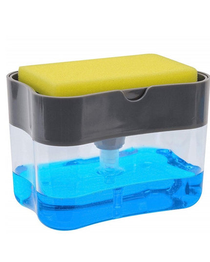 Dozator Dispenser 2 in 1 pentru Detergent Lichid de Vase sau pentru Obiecte Sanitare cu Suport pentru Burete de Bucatarie ,14 x 10.5 x 10 cm, capacitate 380 ml