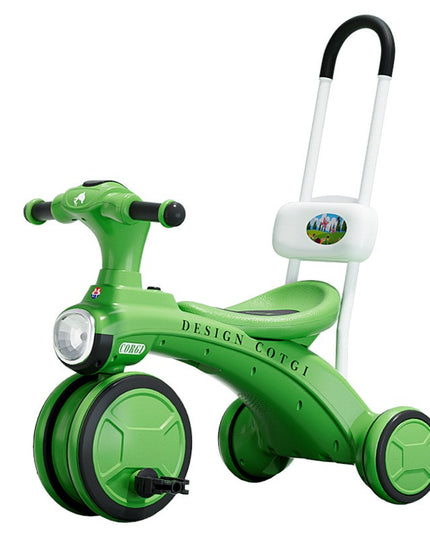 Tricicleta pentru copii pedalare, impingere, lumini si sunete, pedale antiderapante, material dur, cos depozitare, varsta peste 18 luni