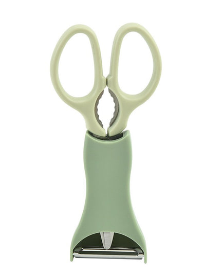 foarfeca pentru bucatarie curatator legume tip suport, multifunctional, spargator nuci, material ABS si otel inoxidabil, maner ergonomic