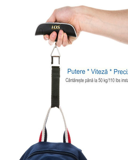 Cantar Digital de Mana Curea, Cantar Portabil, Cantarire Bagaje, Capacitate 50 kg, Functie de Tara