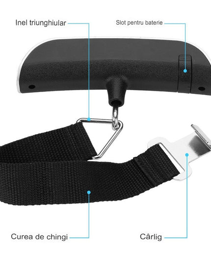 Cantar Digital de Mana Curea, Cantar Portabil, Cantarire Bagaje, Capacitate 50 kg, Functie de Tara