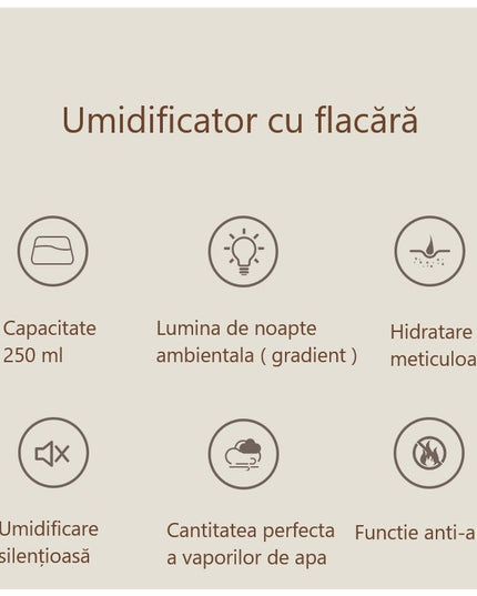 Umidificator de tip flacara, cu aromaterapie, 7 culori, 250 ml