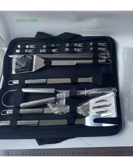 18 Ustensile pentru Gratar, din Otel Inoxidabil, Geanta Oxford