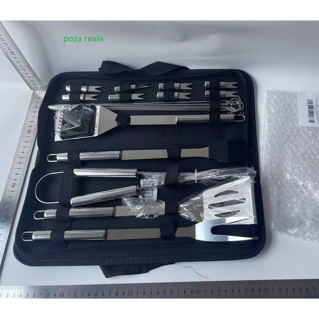 18 Ustensile pentru Gratar, din Otel Inoxidabil, Geanta Oxford