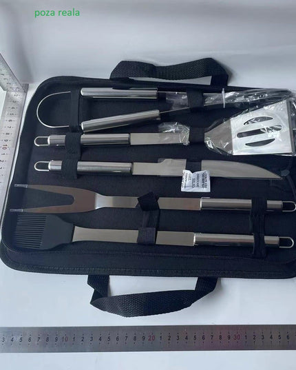 5 Ustensile pentru Gratar, din Otel Inoxidabil, Geanta Oxford