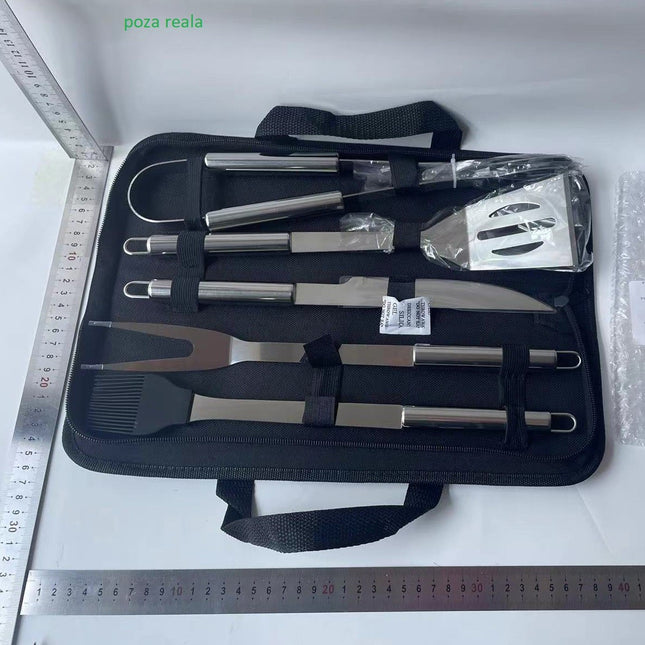 5 Ustensile pentru Gratar, din Otel Inoxidabil, Geanta Oxford