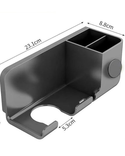 Suport de Baie, pentru Uscator de Par, cu Organizator Dublu, din Plastic, Aplicare cu Suport Adeziv