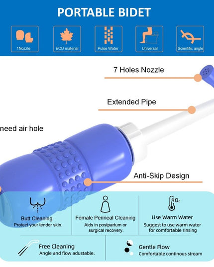 Bideu Portabil pentru Igiena Intima, pentru Postpartum/ Postoperator, 450 mL, cu Capac si Husa Galbena,Culoare Recipient
