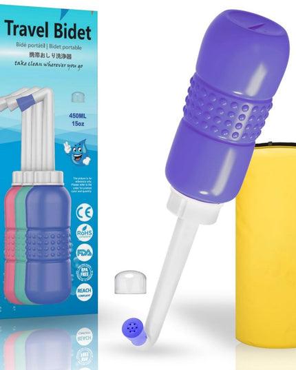 Bideu Portabil pentru Igiena Intima, pentru Postpartum/ Postoperator, 450 mL, cu Capac si Husa Galbena,Culoare Recipient