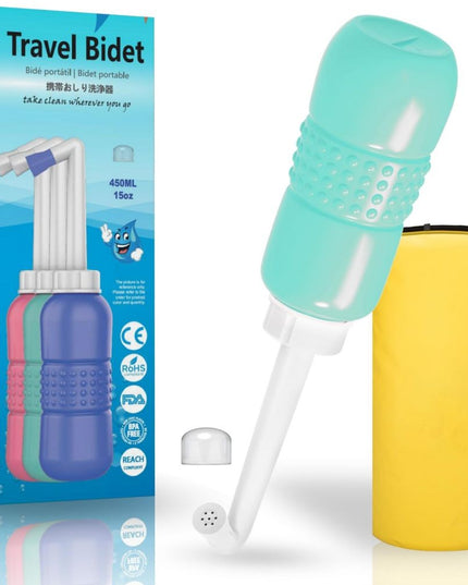 Bideu Portabil pentru Igiena Intima, pentru Postpartum/ Postoperator, 450 mL, cu Capac si Husa Galbena,Culoare Recipient