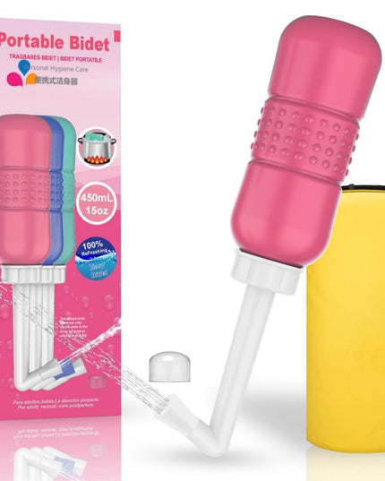 Bideu Portabil pentru Igiena Intima, pentru Postpartum/ Postoperator, 450 mL, cu Capac si Husa Galbena,Culoare Recipient