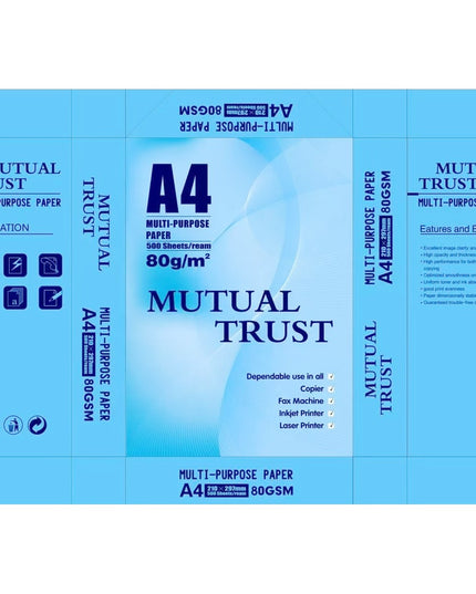 Hartie Copiator A4 Mutual Trust, 80 g/mp, 500 coli/top, 210 x 297 mm, Hartie Multifunctionala pentru Imprimanta si Copiator, Hartie Universala pentru Birou