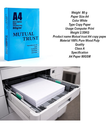 Hartie Copiator A4 Mutual Trust, 80 g/mp, 500 coli/top, 210 x 297 mm, Hartie Multifunctionala pentru Imprimanta si Copiator, Hartie Universala pentru Birou