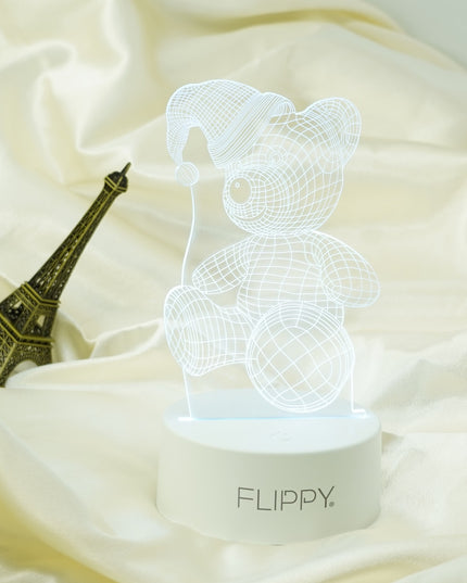 Lampa LED decorativa, 3D, Urs cu palarie, cu telecomanda, doua moduri de alimentare USB si baterii, inaltime, din material acril si lumina multicolora