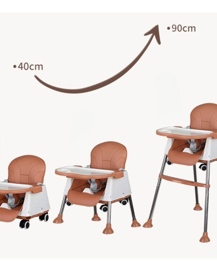 Scaun de Masa Pliabil 3in1, Reglabil, Multifunctional, 3 Pozitii, Masuta si Husa Detasabile, Roti, Centura de Siguranta, Ajustare Inaltime