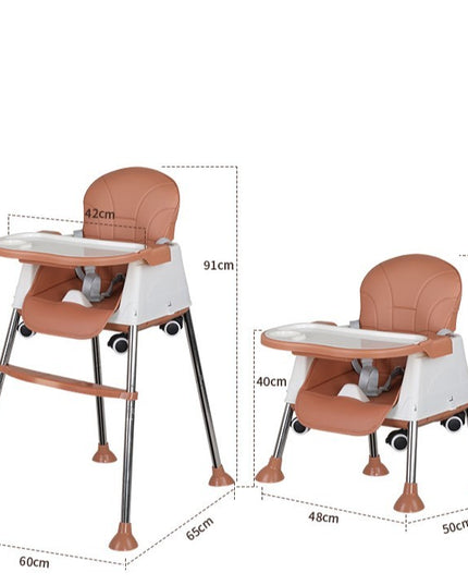 Scaun de Masa Pliabil 3in1, Reglabil, Multifunctional, 3 Pozitii, Masuta si Husa Detasabile, Roti, Centura de Siguranta, Ajustare Inaltime